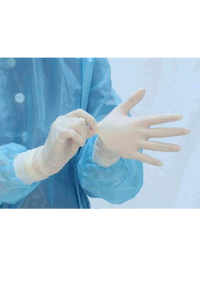 Remove gloves             a) When removing gloves, do not touch the external surface of the gloves by bare hands;             b) Grasp the cuff edge of the glove with opposite gloved hand while removing it. Pull the hand slowly and peel off the glove.;             c) Hold removed glove in gloved hand.;             d) Slide fingers of ungloved hand under the remaining glove at wrist and peel it off gently.;             e) Discard gloves properly in lidded rubbish bin